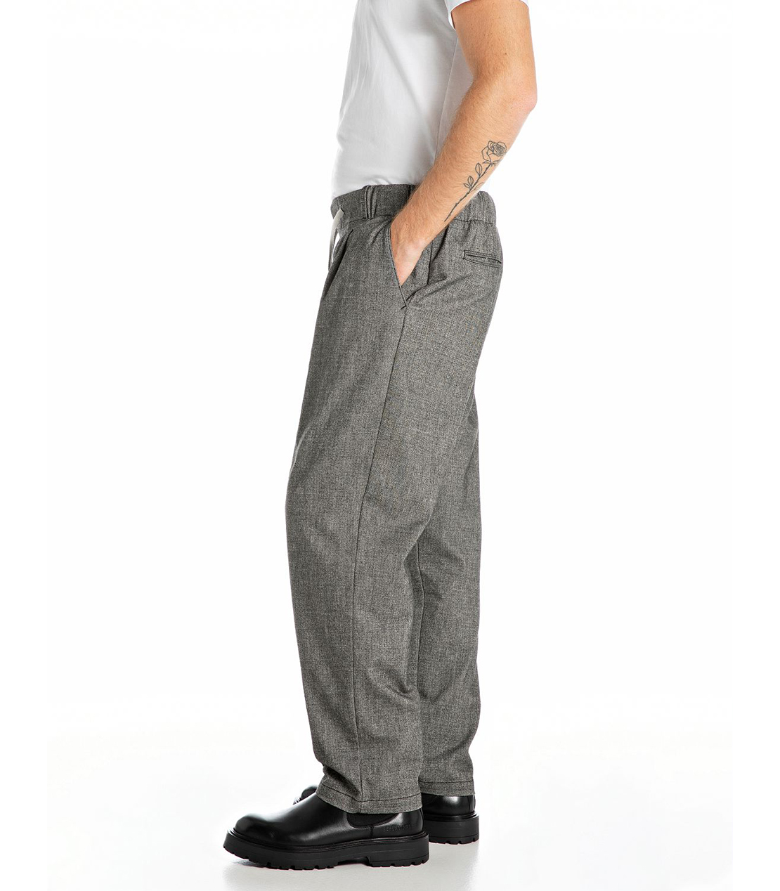 ヘリンボーンドローストリングテーパードフィットパンツ（セットアップ） 詳細画像 グレー 3